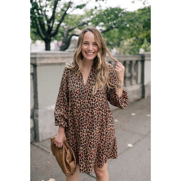 Grace Atwood x The Drop Nightgown Leopard Longsleeve Babydoll Dress Large Boho - Picture 1 of 8